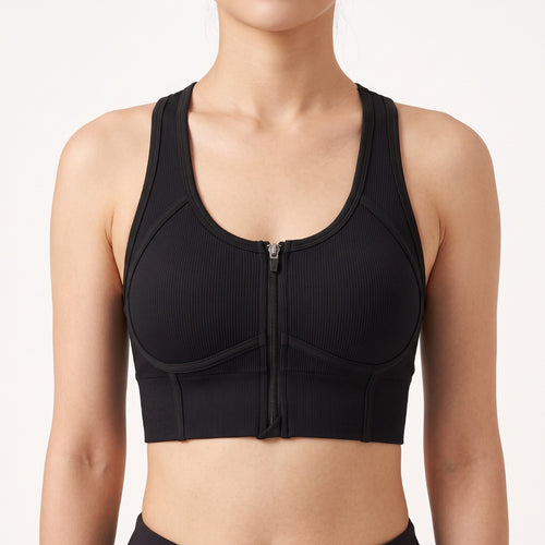 FABROi Front-Zip Ribbed Support Bra